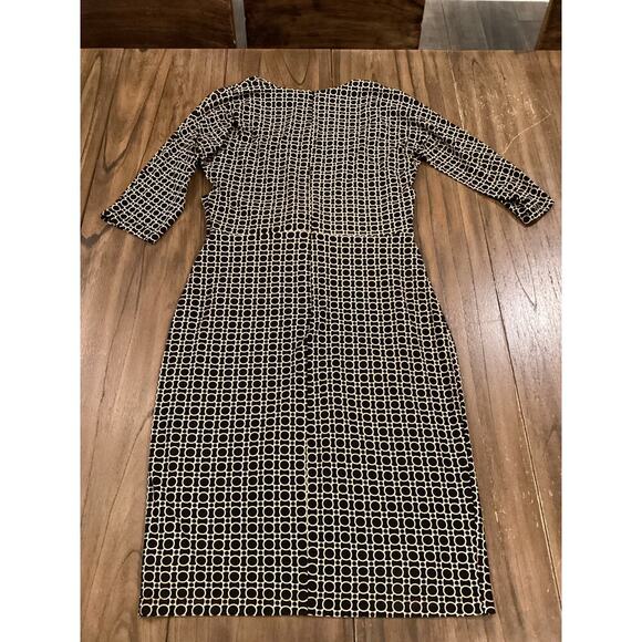 David Meister geo print Sheath a line Dress 3/4 Sleeve Front Tie Knee Length 10 - Picture 3 of 9